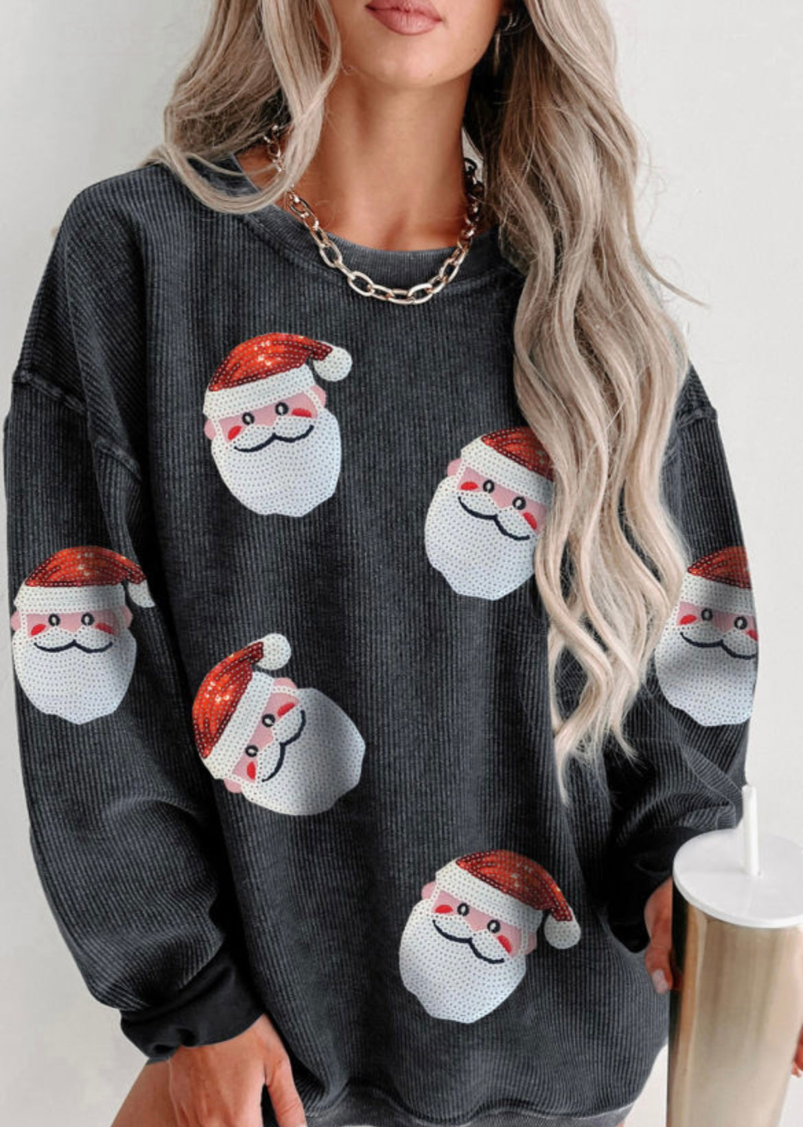 Santa sequin corded sweater