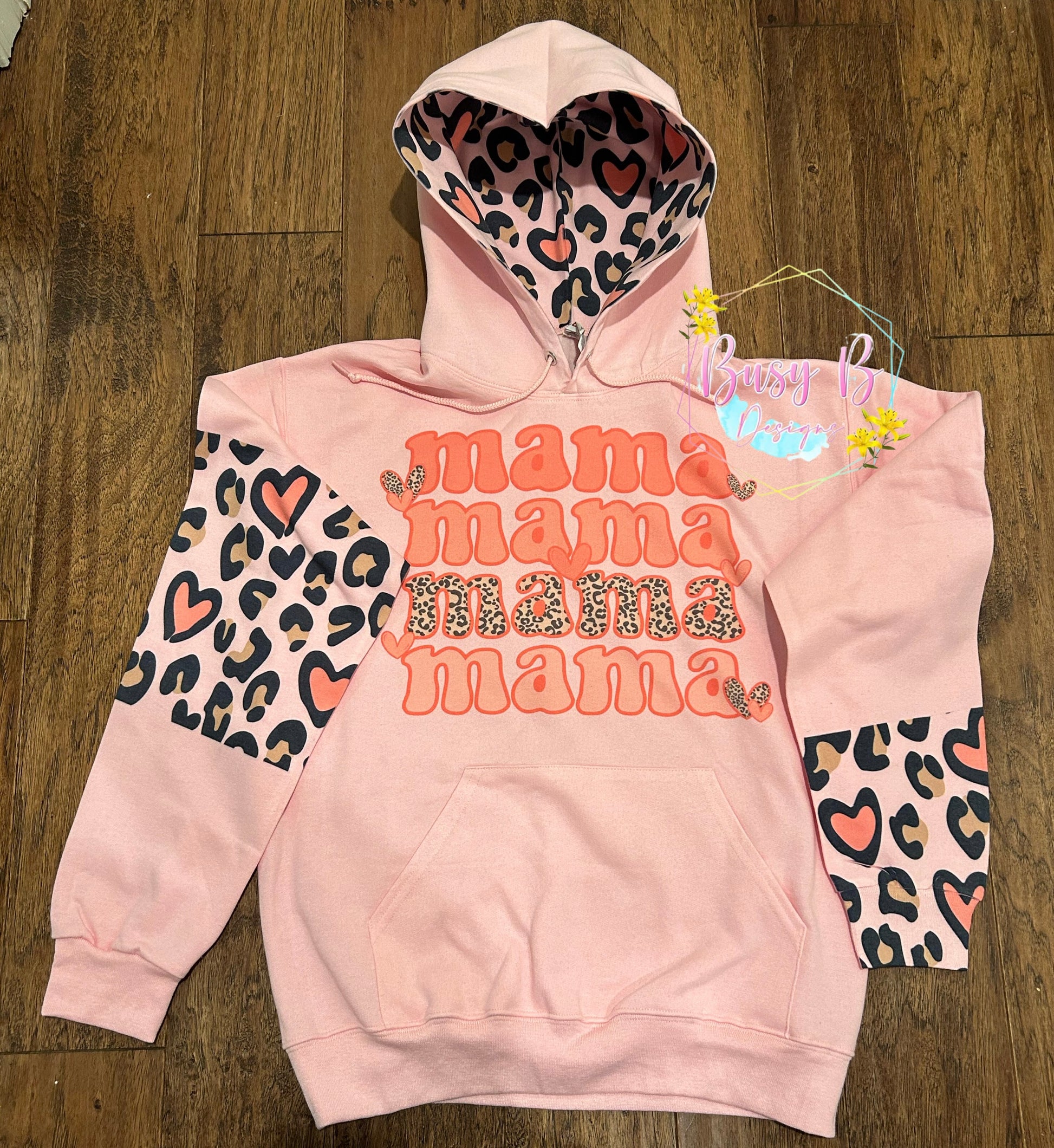 Mama Leopard Heart Hoodie - Busy B Designs